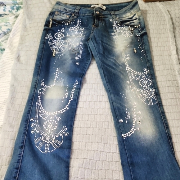 Blue Embellished Women's Jeans - Picture 11 of 11